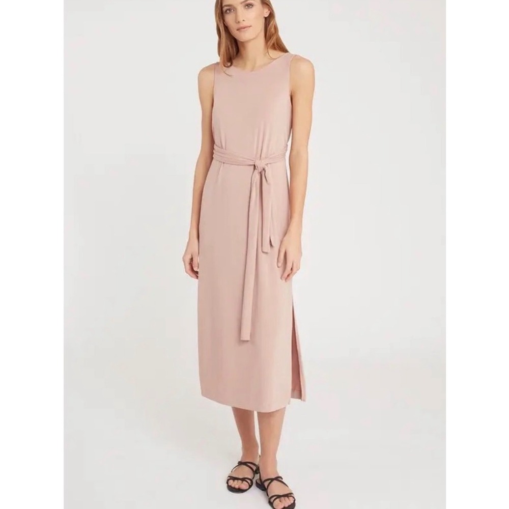 Cuyana Tie Waist Midi Dress Pink Wrap Back Pima Cotton Modal Sleeveless Medium